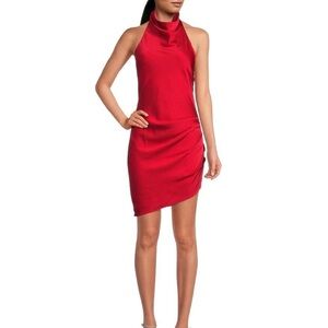 Gianni Bini Payton Red Satin Mini Halter Sheath Dress- 12- NWT